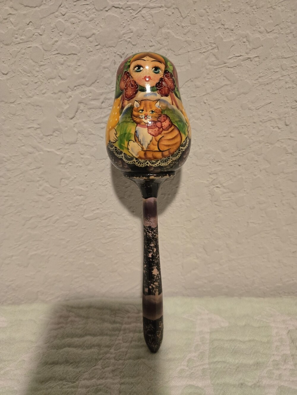 Hand-Painted Wooden Russian Matryoshka Doll Rattle.